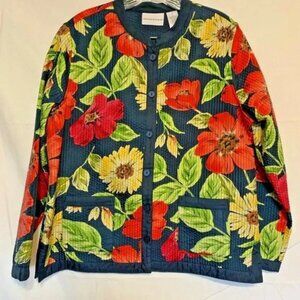 Alfred Dunner~Multi-Color Floral Design 6 Buttons Front Long Sleeve Jacket Sz.8